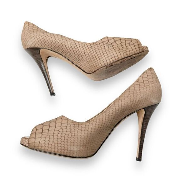 Giuseppe Zanotti Beige Python Embossed Leather Peep Toe Heels Pumps Women’s 40 - Picture 4 of 10
